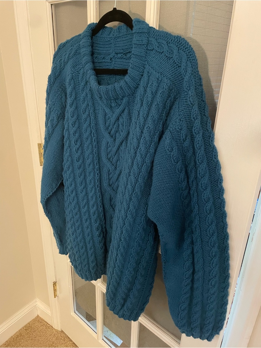 Oversized Cable Knit Sweater -  Fika/Hygge vibe Sea Blue, handmade